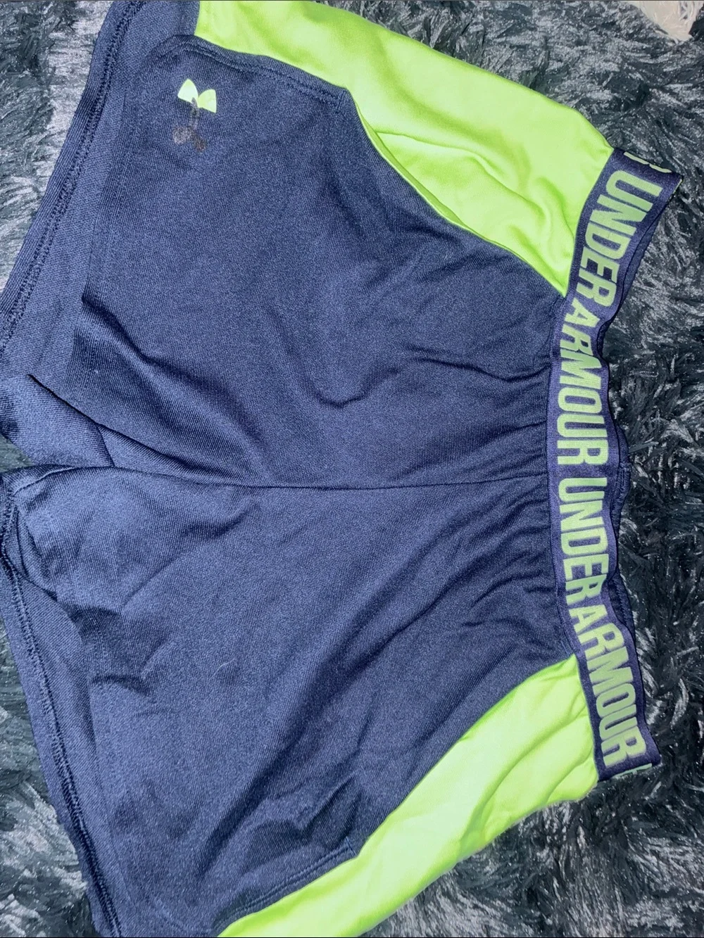 Under Armour women’s  Navy & Lime Athletic Shorts with Branded Waistband